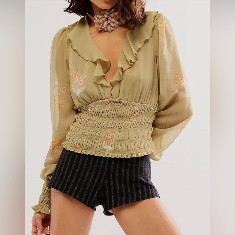 Free People Women’s Smocked So Nice Blouse, Size XS NWOT